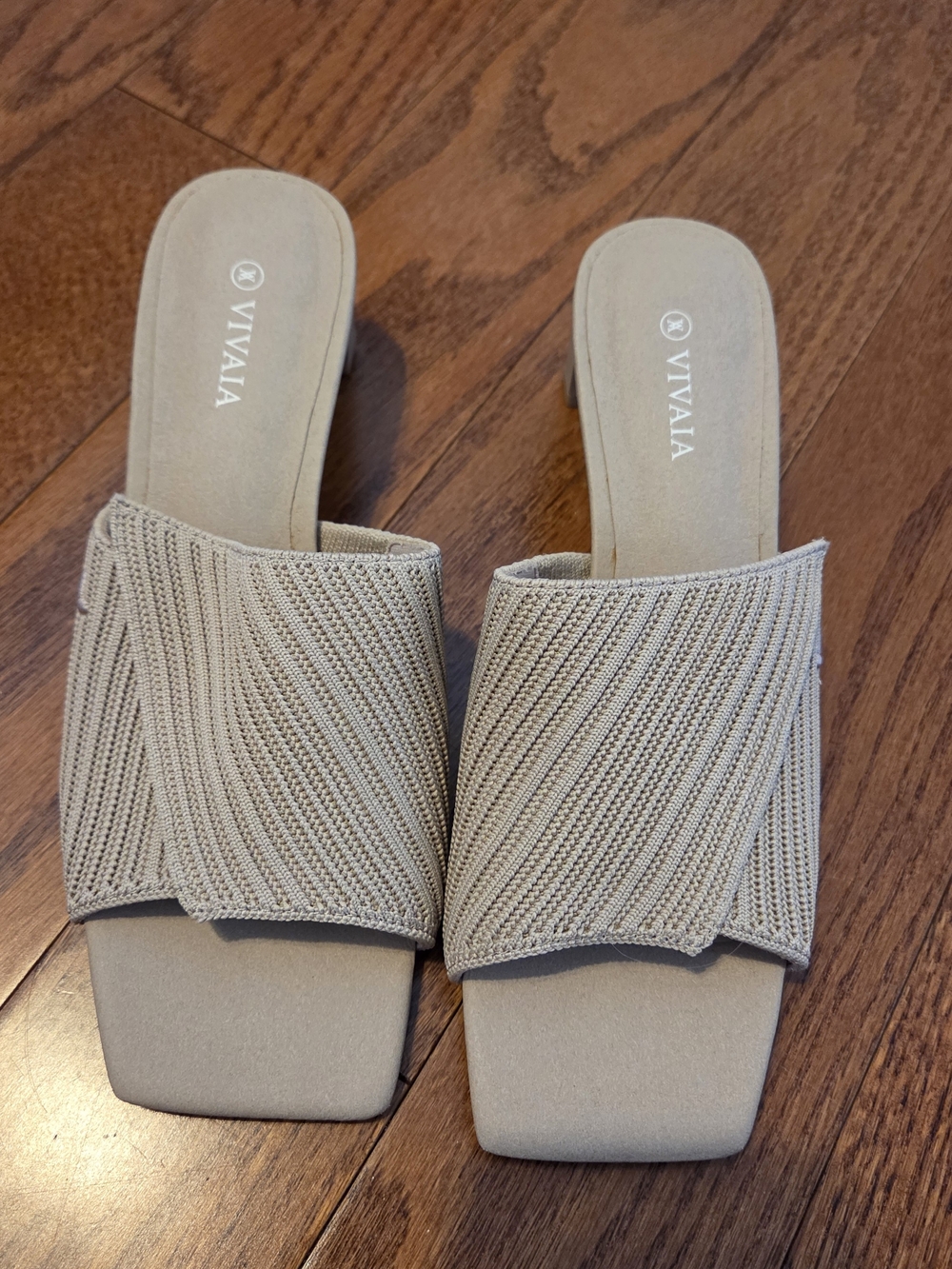 VIVAIA Women's Beige Knit Slide Mules - Easy Slip-On Comfort